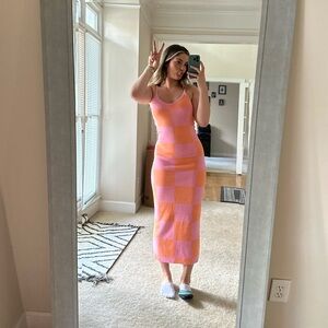Peppermayo Pink & Orange Checkered Knit Maxi Dress